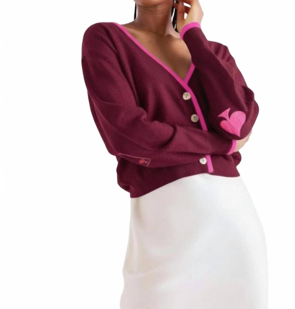 NEW BRODIE CASHMERE queen of hearts cardigan in cherry/diva pink